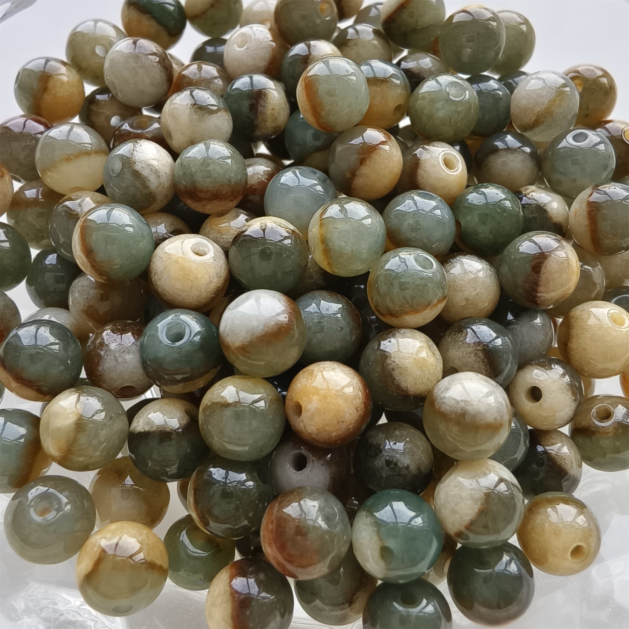DDP 30pcs 6mm Natural Certificated Green Yellow Multi Color Burmese Jadeite Round Beads