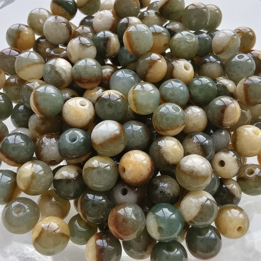 DDP 30pcs 6mm Natural Certificated Green Yellow Multi Color Burmese Jadeite Round Beads