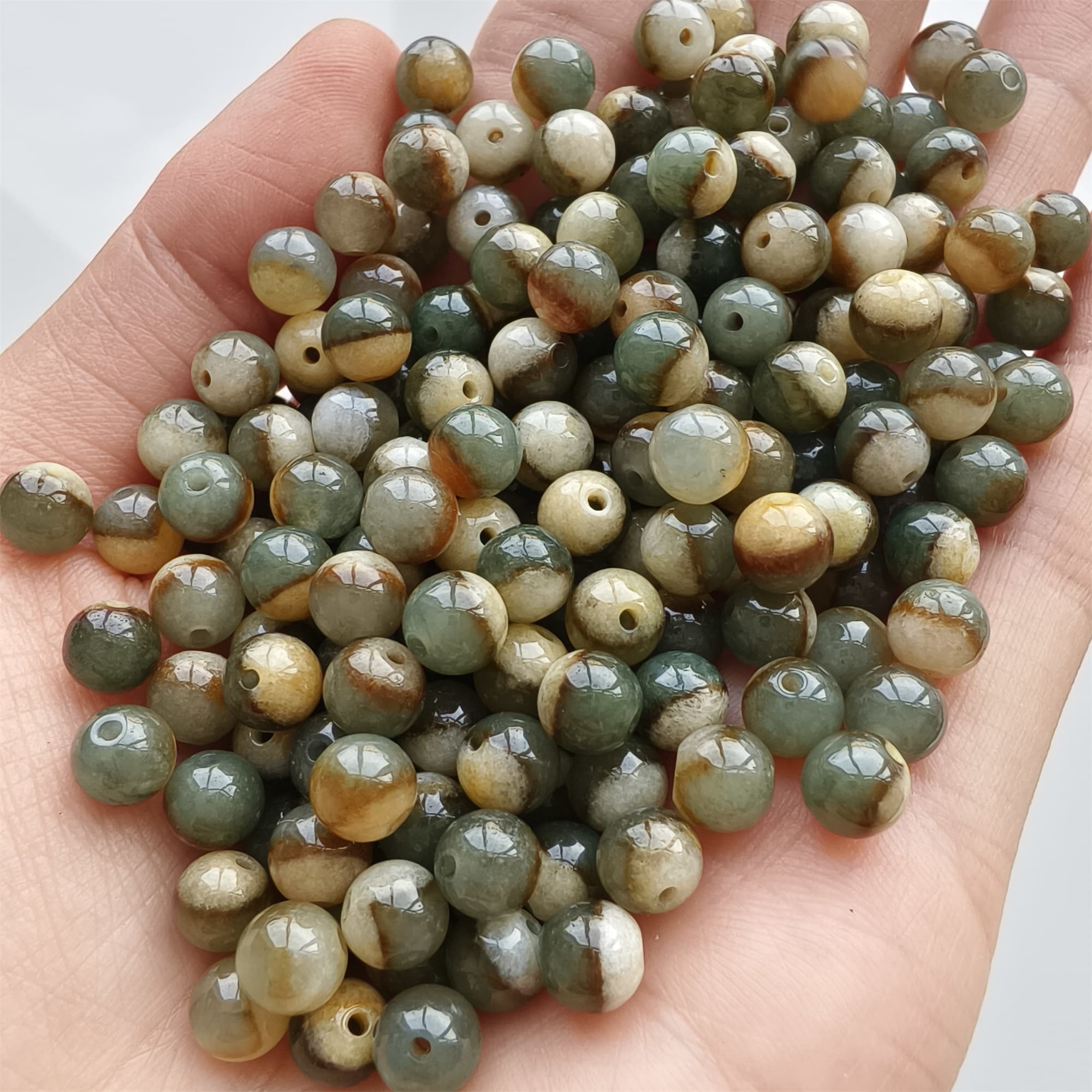 DDP 30pcs 6mm Natural Certificated Green Yellow Multi Color Burmese Jadeite Round Beads