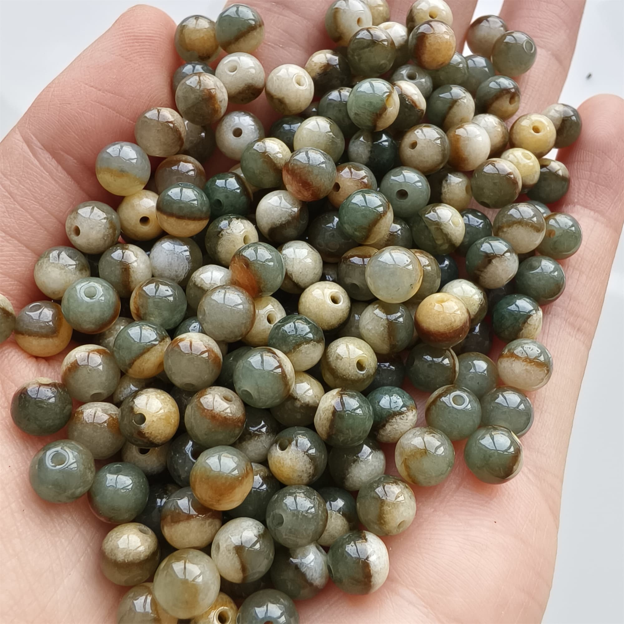 DDP 30pcs 6mm Natural Certificated Green Yellow Multi Color Burmese Jadeite Round Beads