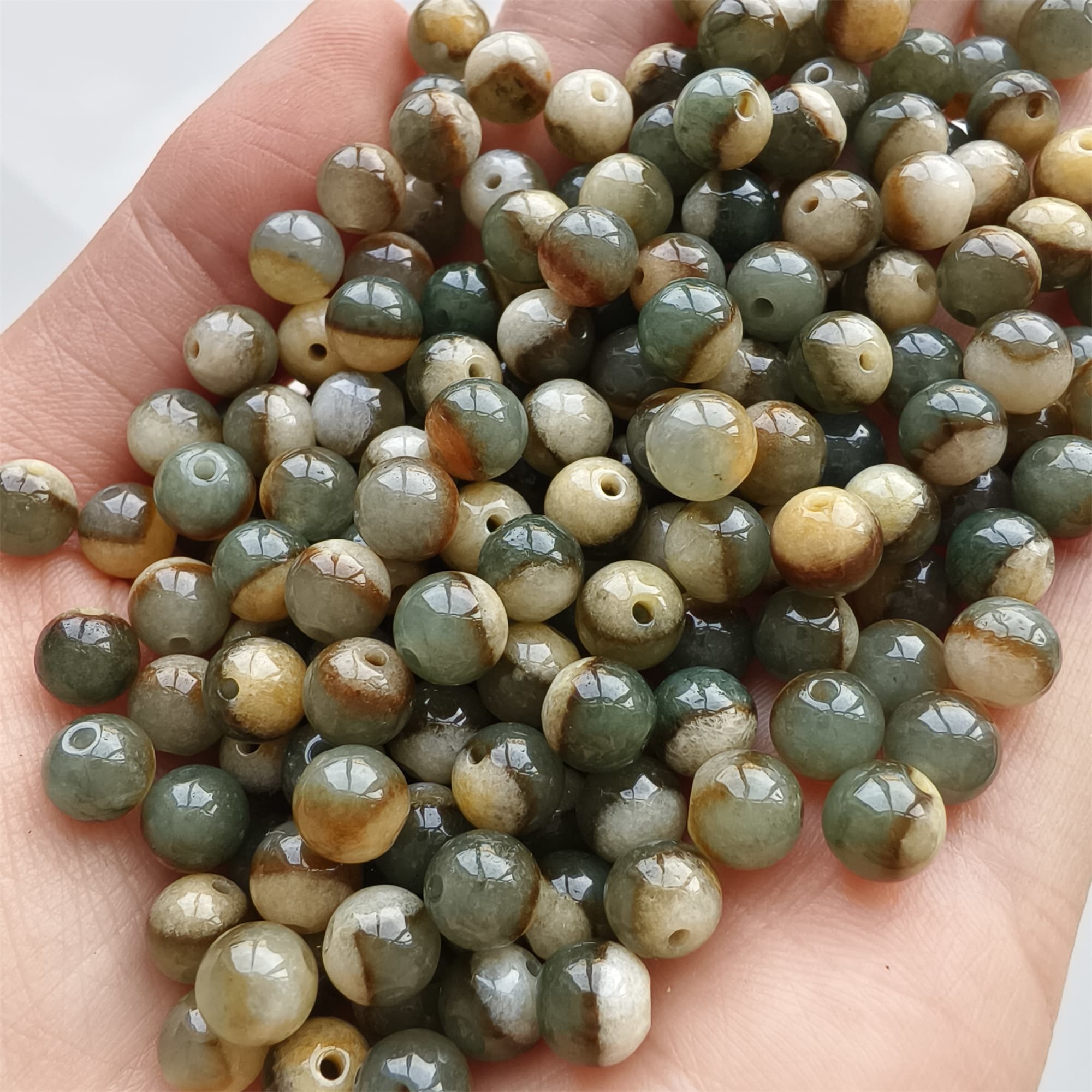 DDP 30pcs 6mm Natural Certificated Green Yellow Multi Color Burmese Jadeite Round Beads