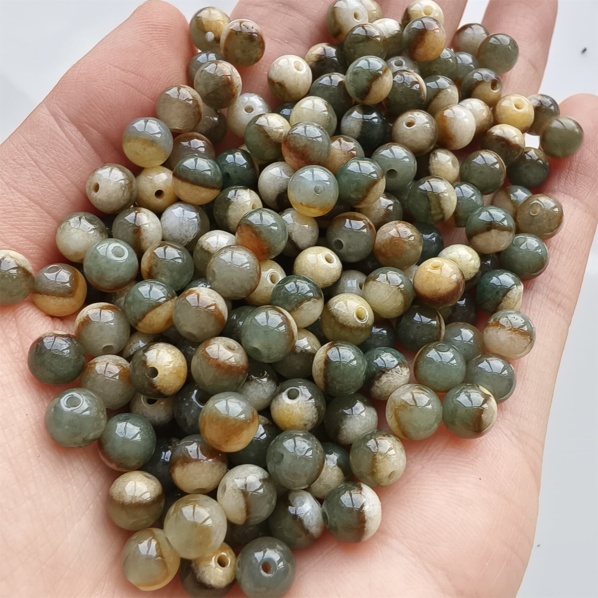 DDP 30pcs 6mm Natural Certificated Green Yellow Multi Color Burmese Jadeite Round Beads