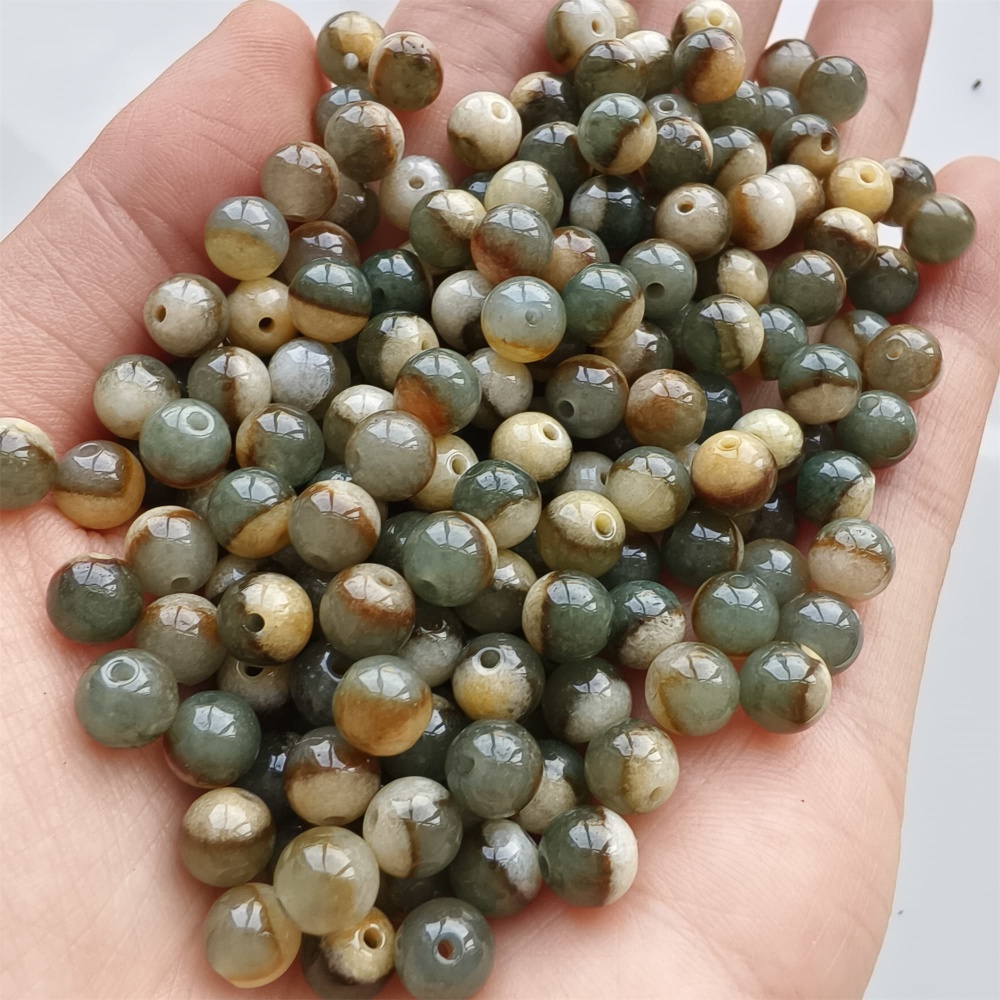 DDP 30pcs 6mm Natural Certificated Green Yellow Multi Color Burmese Jadeite Round Beads