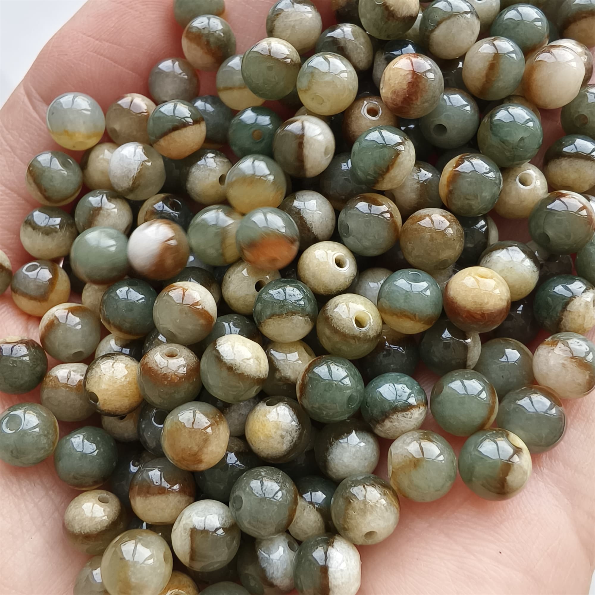 DDP 30pcs 6mm Natural Certificated Green Yellow Multi Color Burmese Jadeite Round Beads