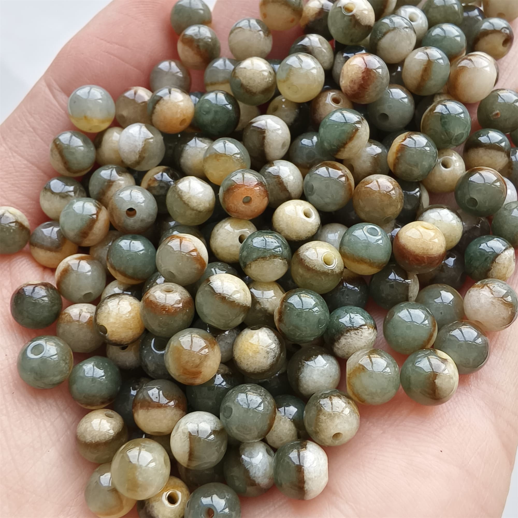 DDP 30pcs 6mm Natural Certificated Green Yellow Multi Color Burmese Jadeite Round Beads
