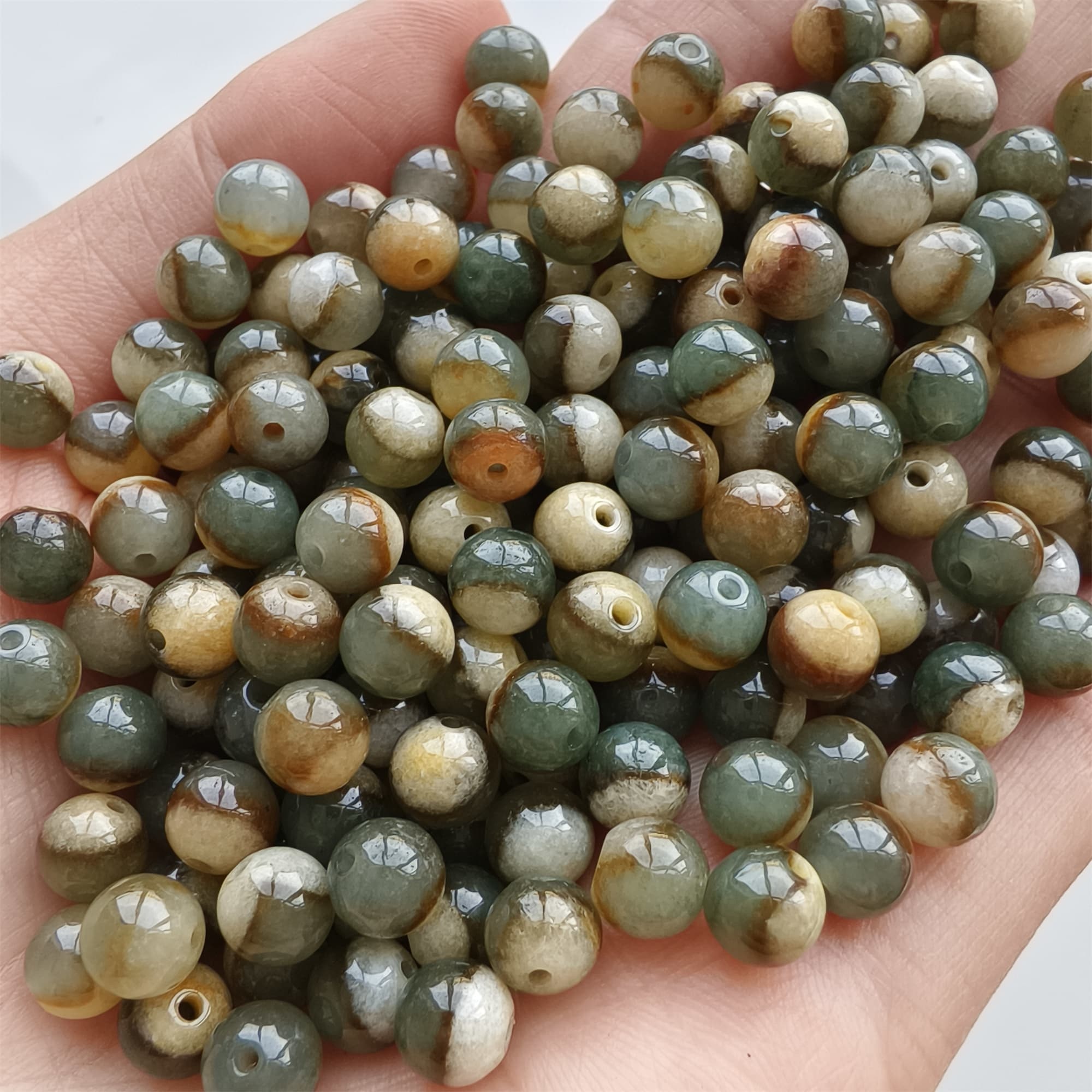 DDP 30pcs 6mm Natural Certificated Green Yellow Multi Color Burmese Jadeite Round Beads
