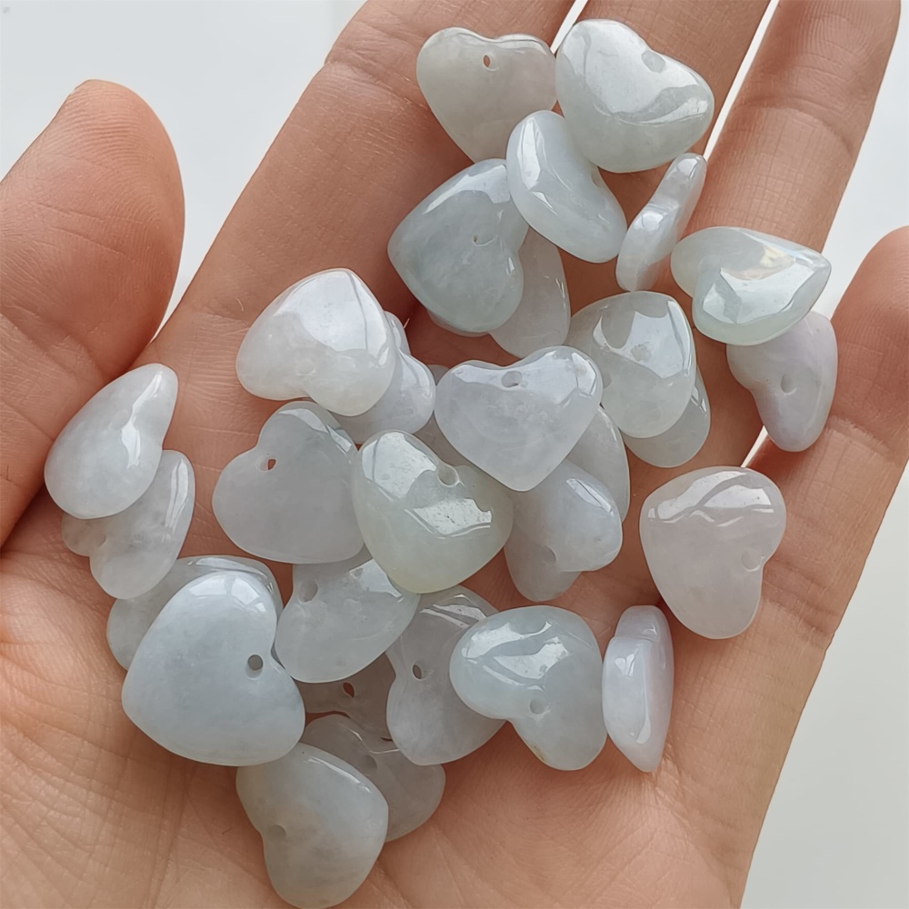 DDP 5pcs 12-14mm Natural Certificated Type A Icy Green White Burmese Jadeite Heart Beads