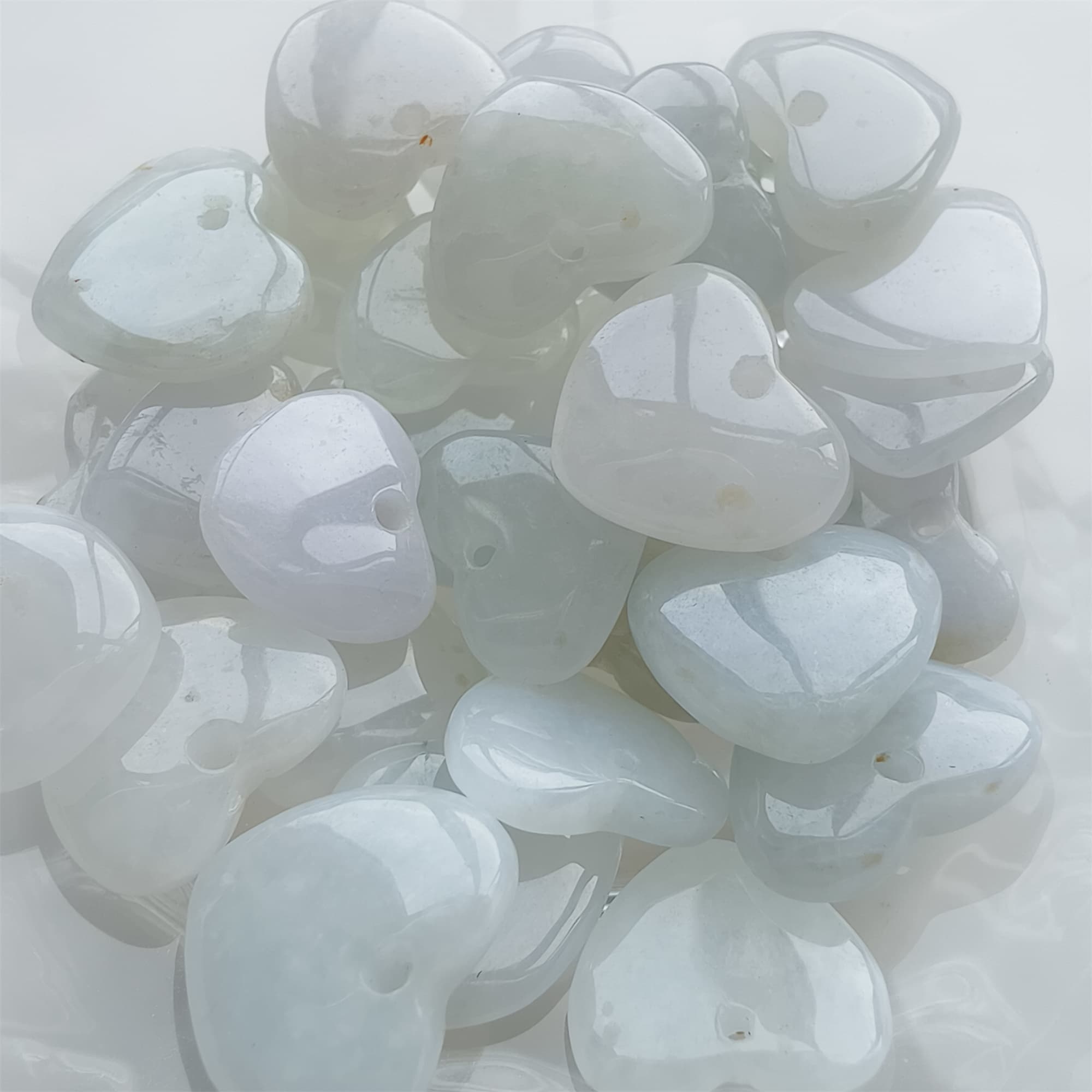 DDP 5pcs 12-14mm Natural Certificated Type A Icy Green White Burmese Jadeite Heart Beads