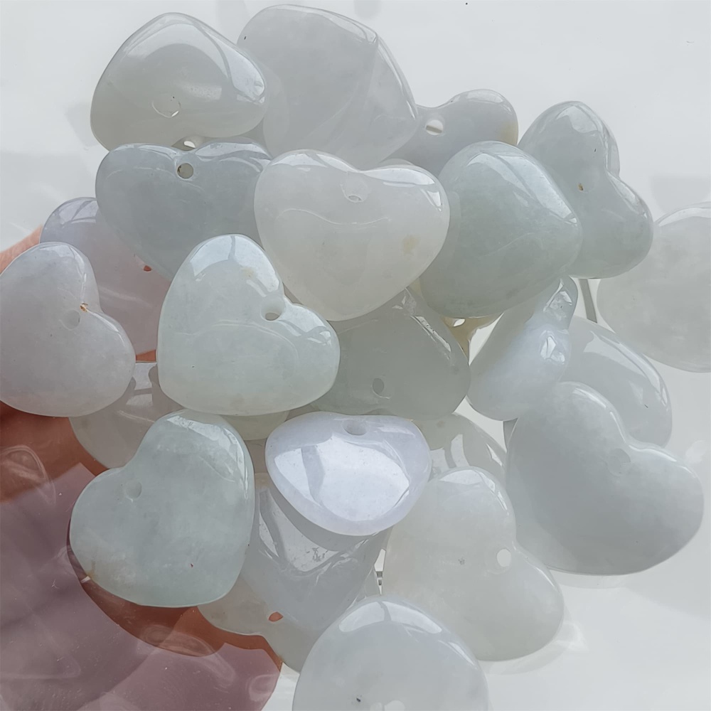 DDP 5pcs 12-14mm Natural Certificated Type A Icy Green White Burmese Jadeite Heart Beads