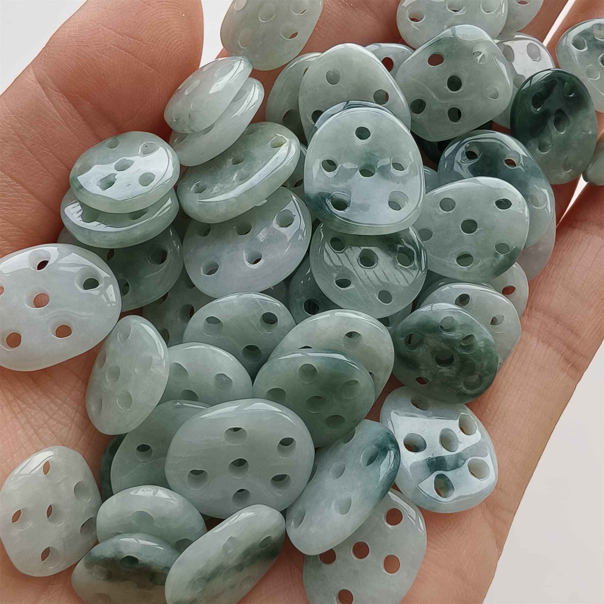 DDP 5pcs 9-13mm Natural Certificated Type A Icy Green White Moss In Snow Burmese Jadeite Lotus Root  Beads