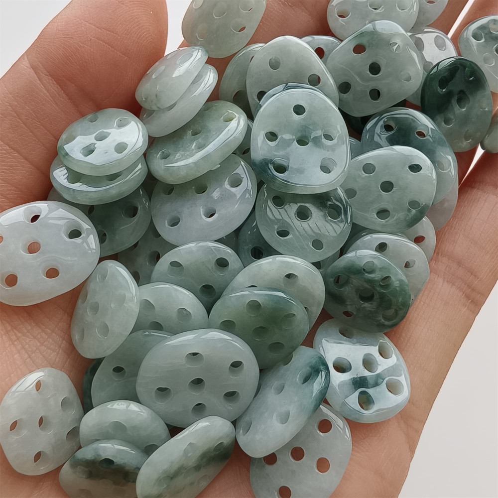 DDP 5pcs 9-13mm Natural Certificated Type A Icy Green White Moss In Snow Burmese Jadeite Lotus Root  Beads