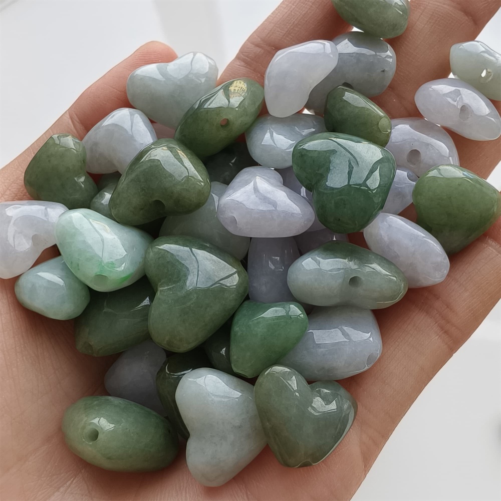 DDP 5pcs 14.5-19.5mm Natural Certificated Type A Icy Green White Burmese Jadeite Heart Beads
