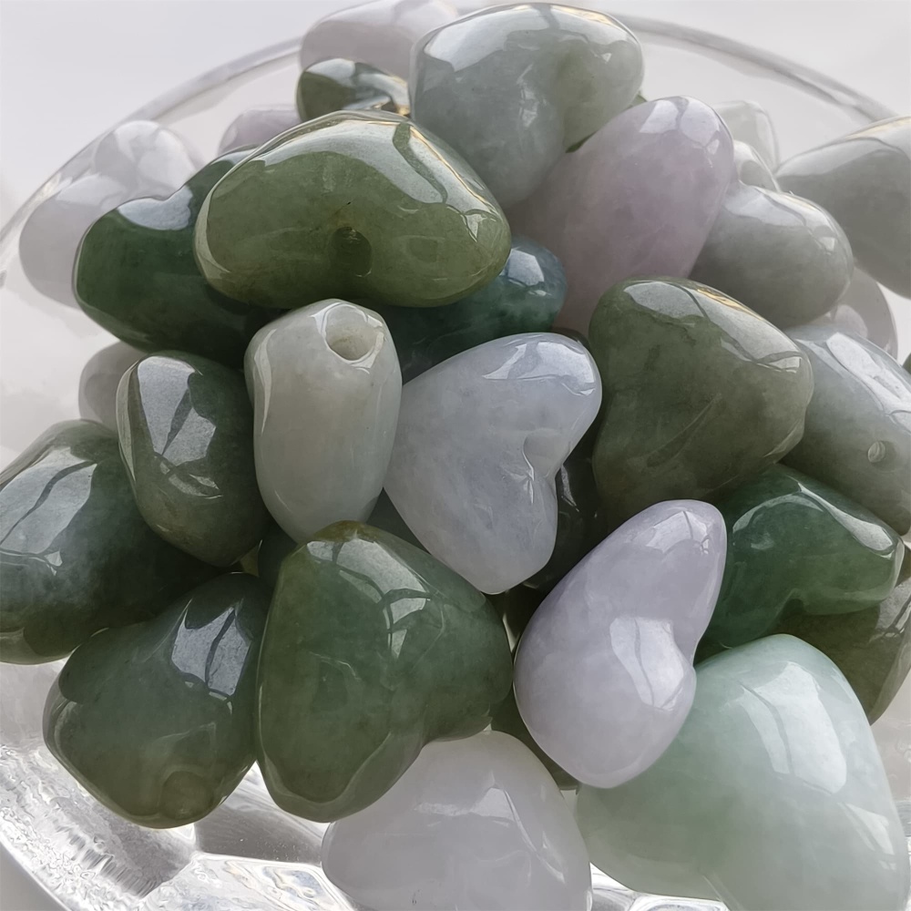 DDP 5pcs 14.5-19.5mm Natural Certificated Type A Icy Green White Burmese Jadeite Heart Beads