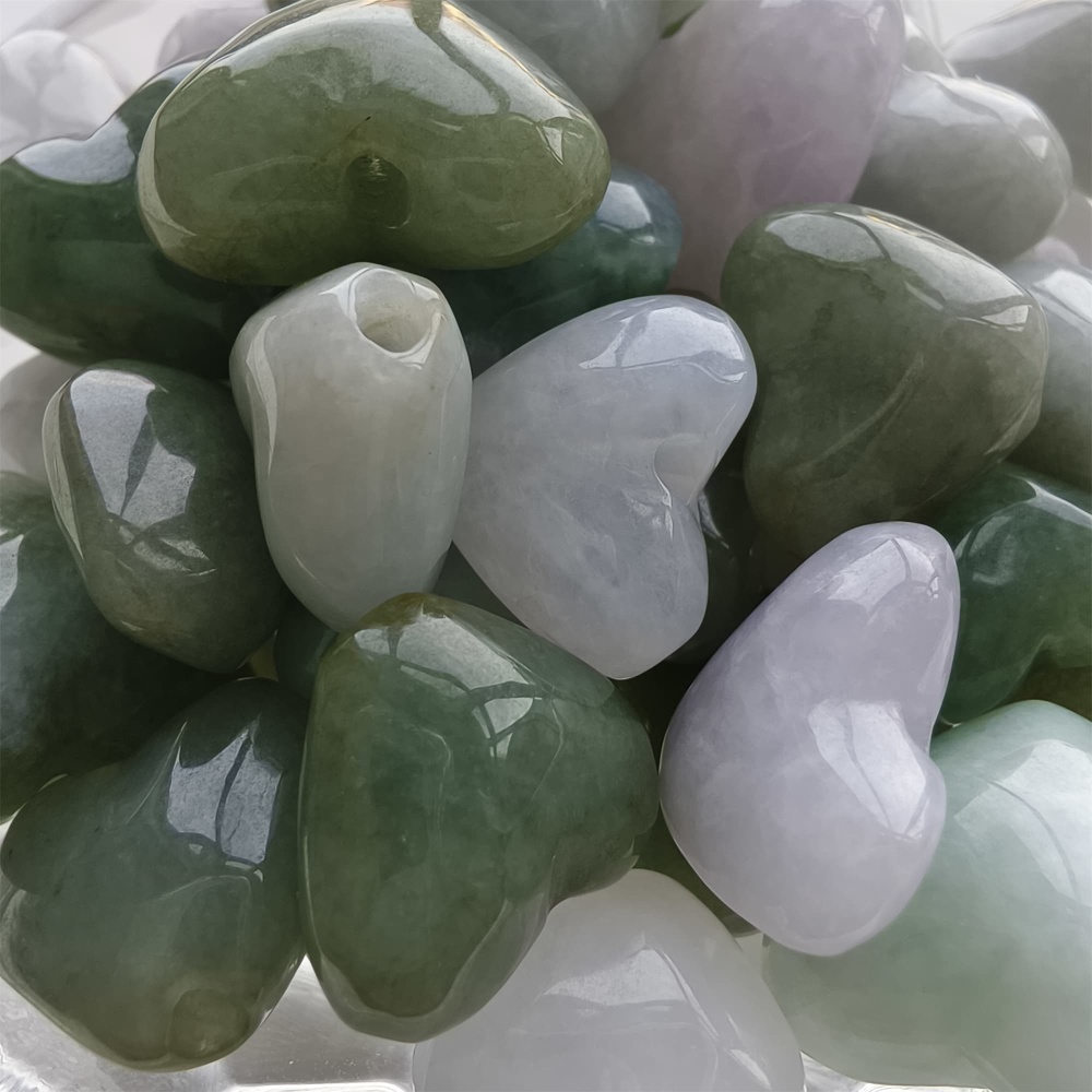 DDP 5pcs 14.5-19.5mm Natural Certificated Type A Icy Green White Burmese Jadeite Heart Beads