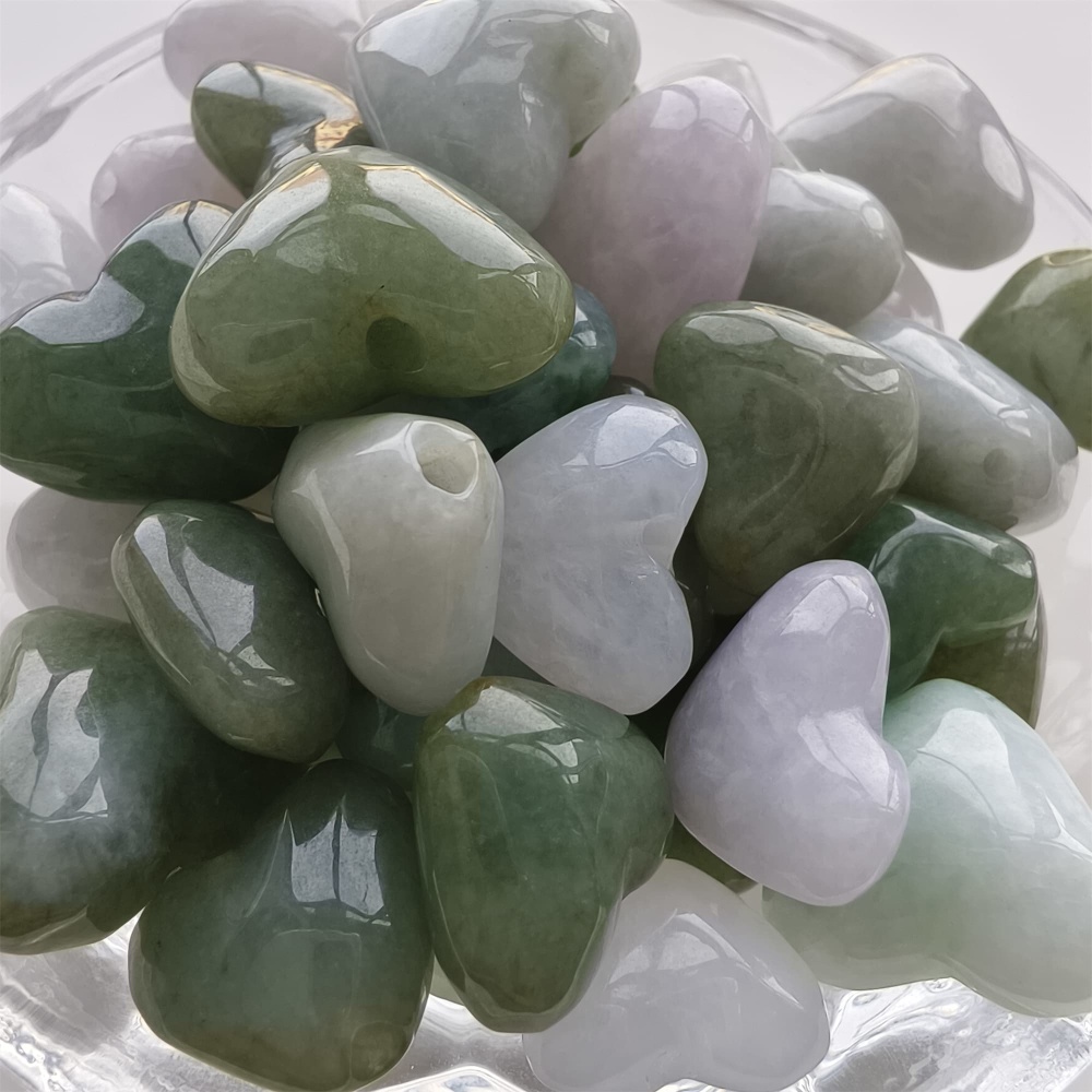 DDP 5pcs 14.5-19.5mm Natural Certificated Type A Icy Green White Burmese Jadeite Heart Beads