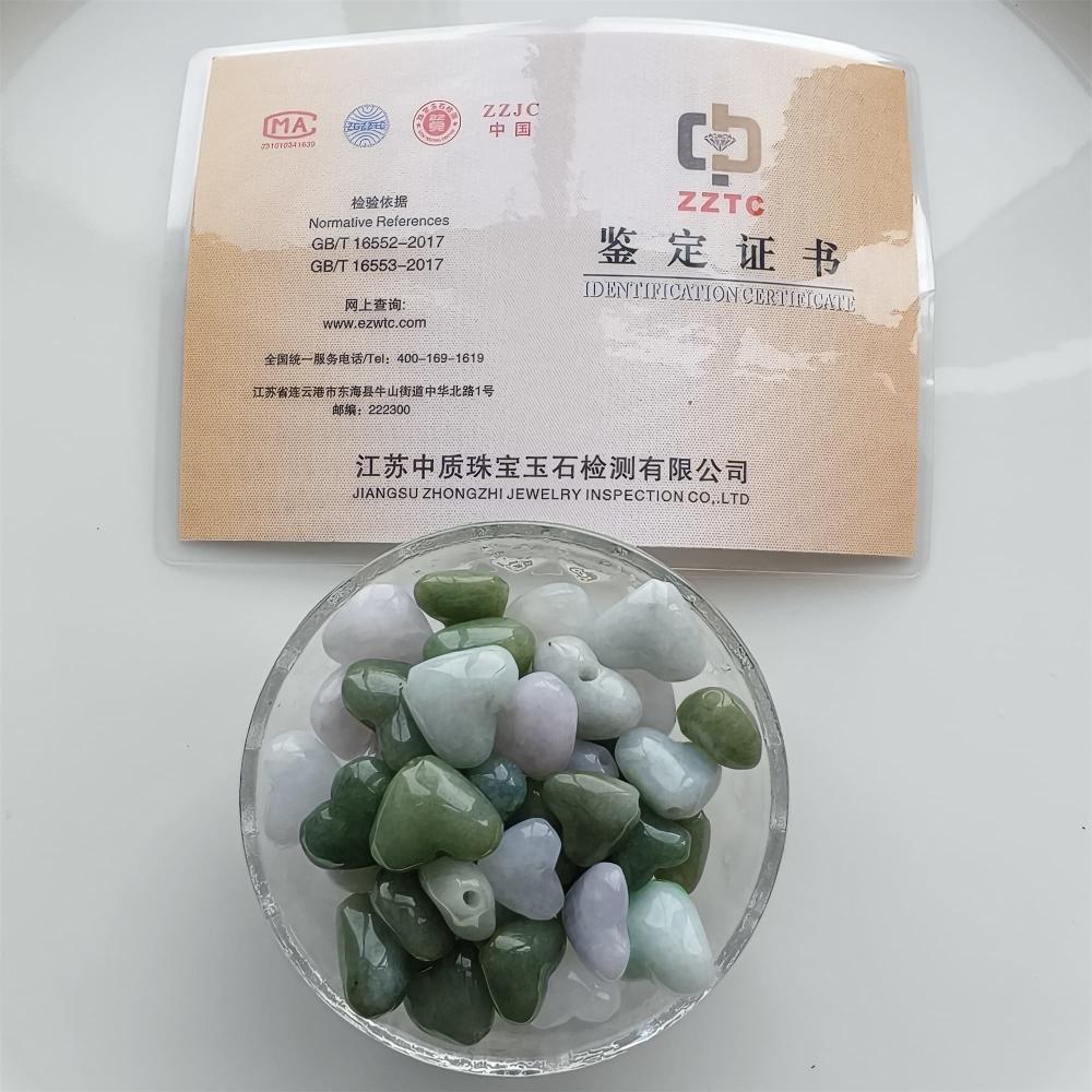 DDP 5pcs 14.5-19.5mm Natural Certificated Type A Icy Green White Burmese Jadeite Heart Beads