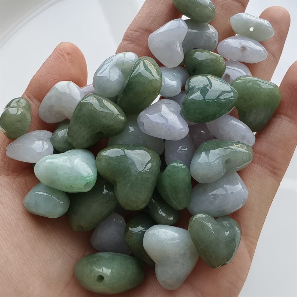 DDP 5pcs 14.5-19.5mm Natural Certificated Type A Icy Green White Burmese Jadeite Heart Beads