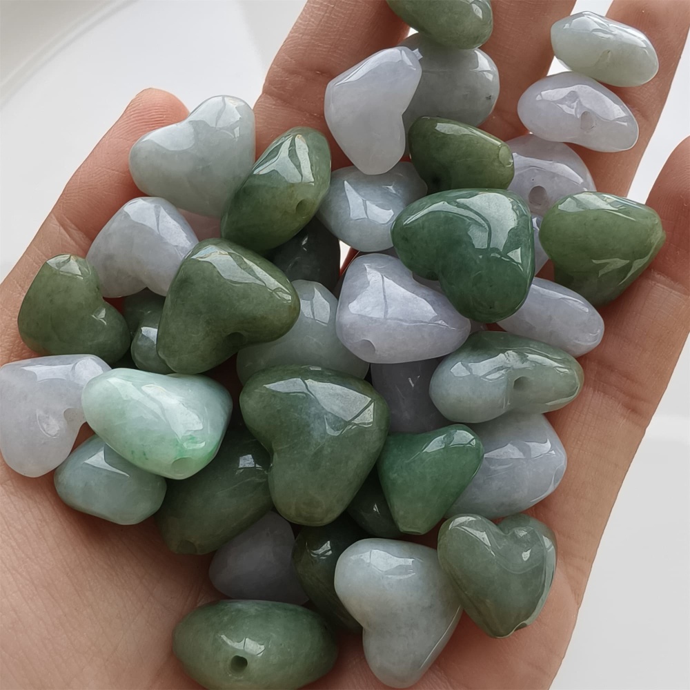 DDP 5pcs 14.5-19.5mm Natural Certificated Type A Icy Green White Burmese Jadeite Heart Beads