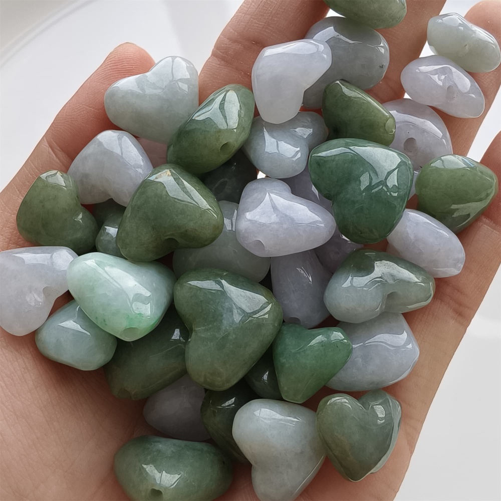 DDP 5pcs 14.5-19.5mm Natural Certificated Type A Icy Green White Burmese Jadeite Heart Beads