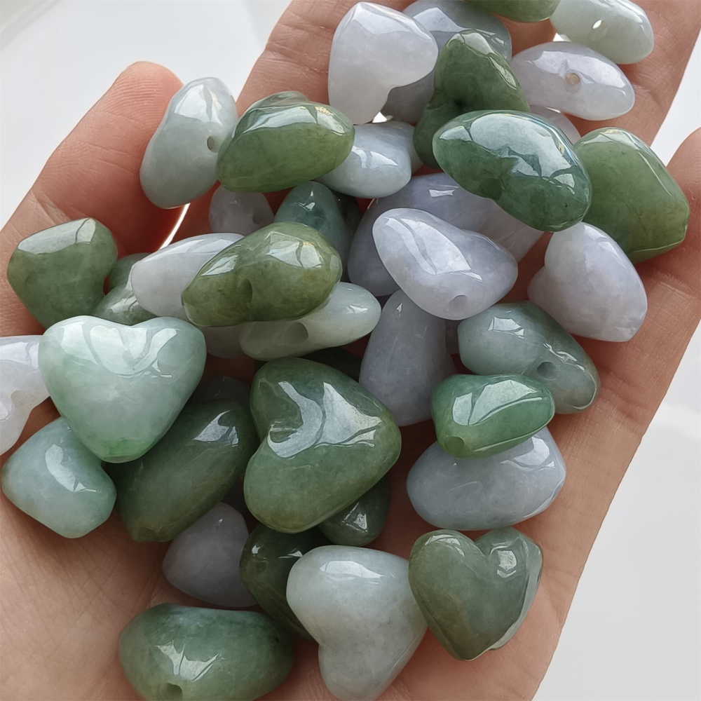 DDP 5pcs 14.5-19.5mm Natural Certificated Type A Icy Green White Burmese Jadeite Heart Beads