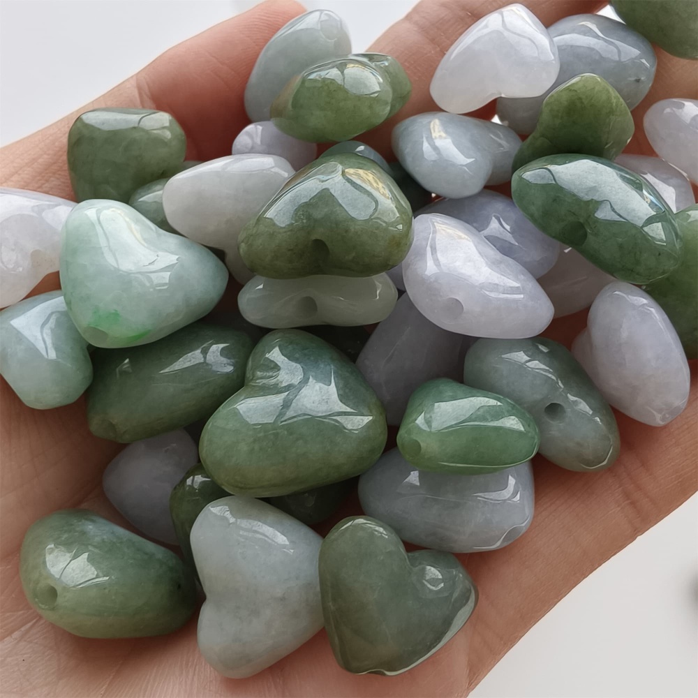 DDP 5pcs 14.5-19.5mm Natural Certificated Type A Icy Green White Burmese Jadeite Heart Beads
