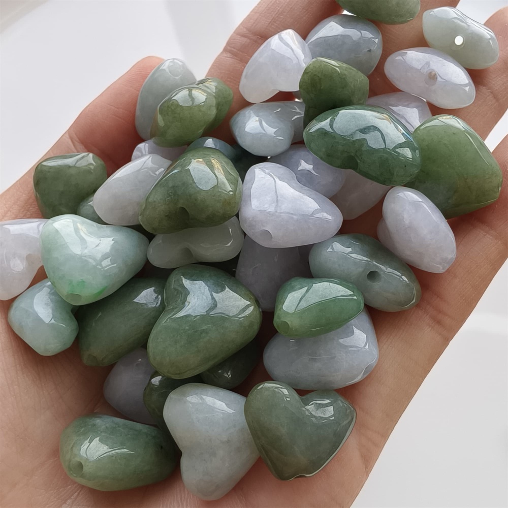 DDP 5pcs 14.5-19.5mm Natural Certificated Type A Icy Green White Burmese Jadeite Heart Beads