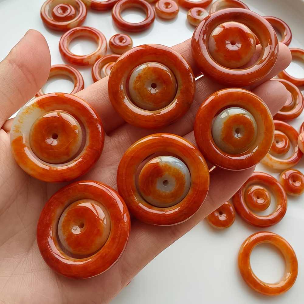 DDP 27-31mm Natural Certificated Red White Burmese Jadeite Safety Buckle Pendant