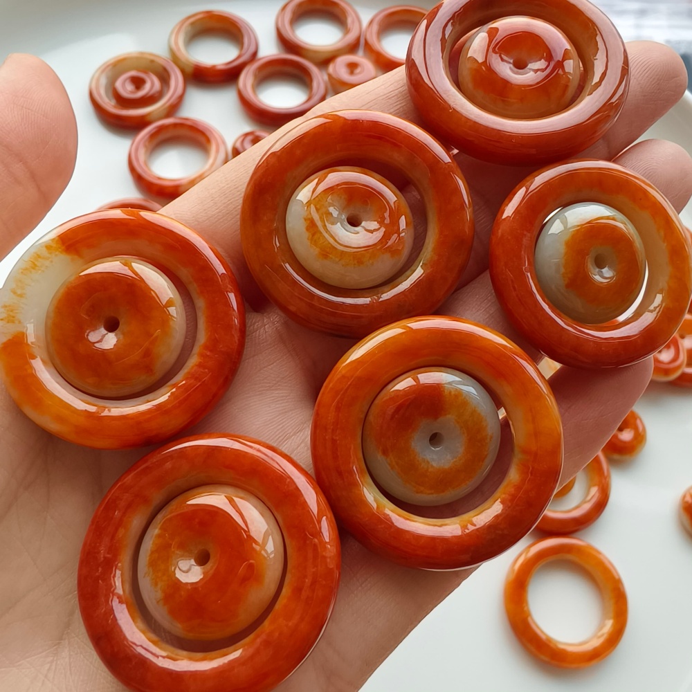 DDP 27-31mm Natural Certificated Red White Burmese Jadeite Safety Buckle Pendant