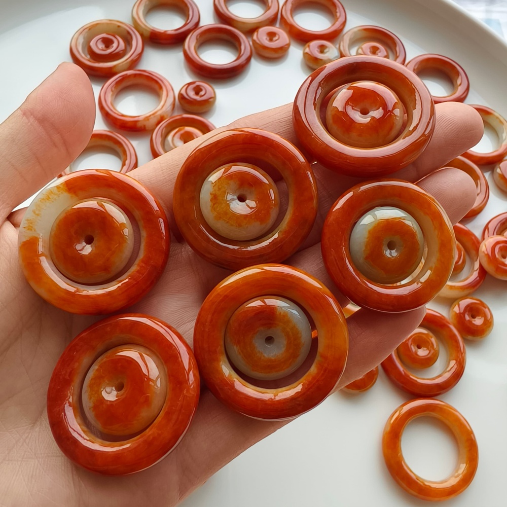 DDP 27-31mm Natural Certificated Red White Burmese Jadeite Safety Buckle Pendant