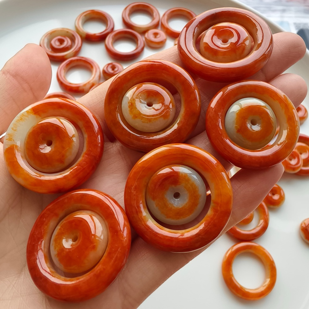DDP 27-31mm Natural Certificated Red White Burmese Jadeite Safety Buckle Pendant
