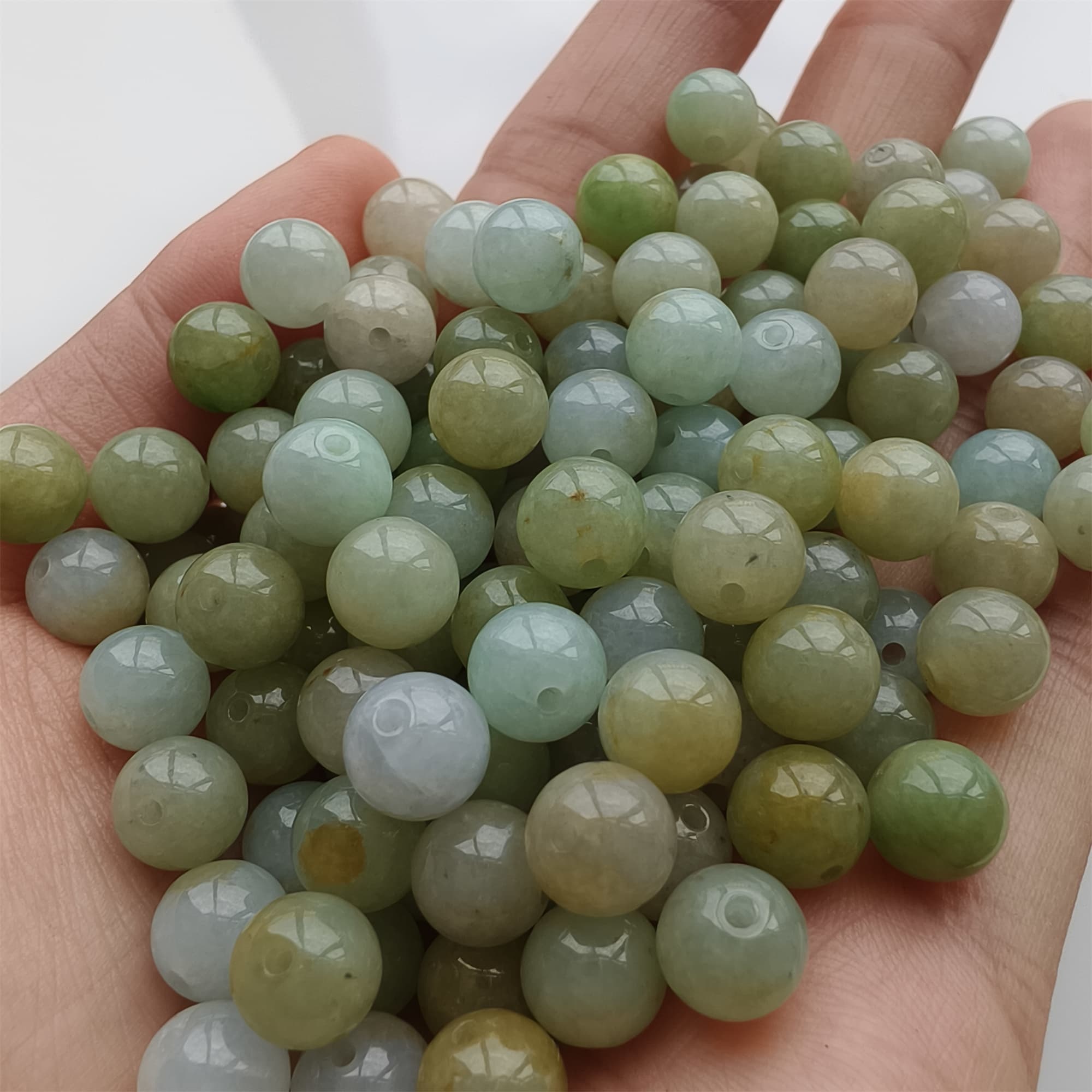 DDP 25pcs 7.5mm Natural Certificated Multi Color Burmese Jadeite Round Beads