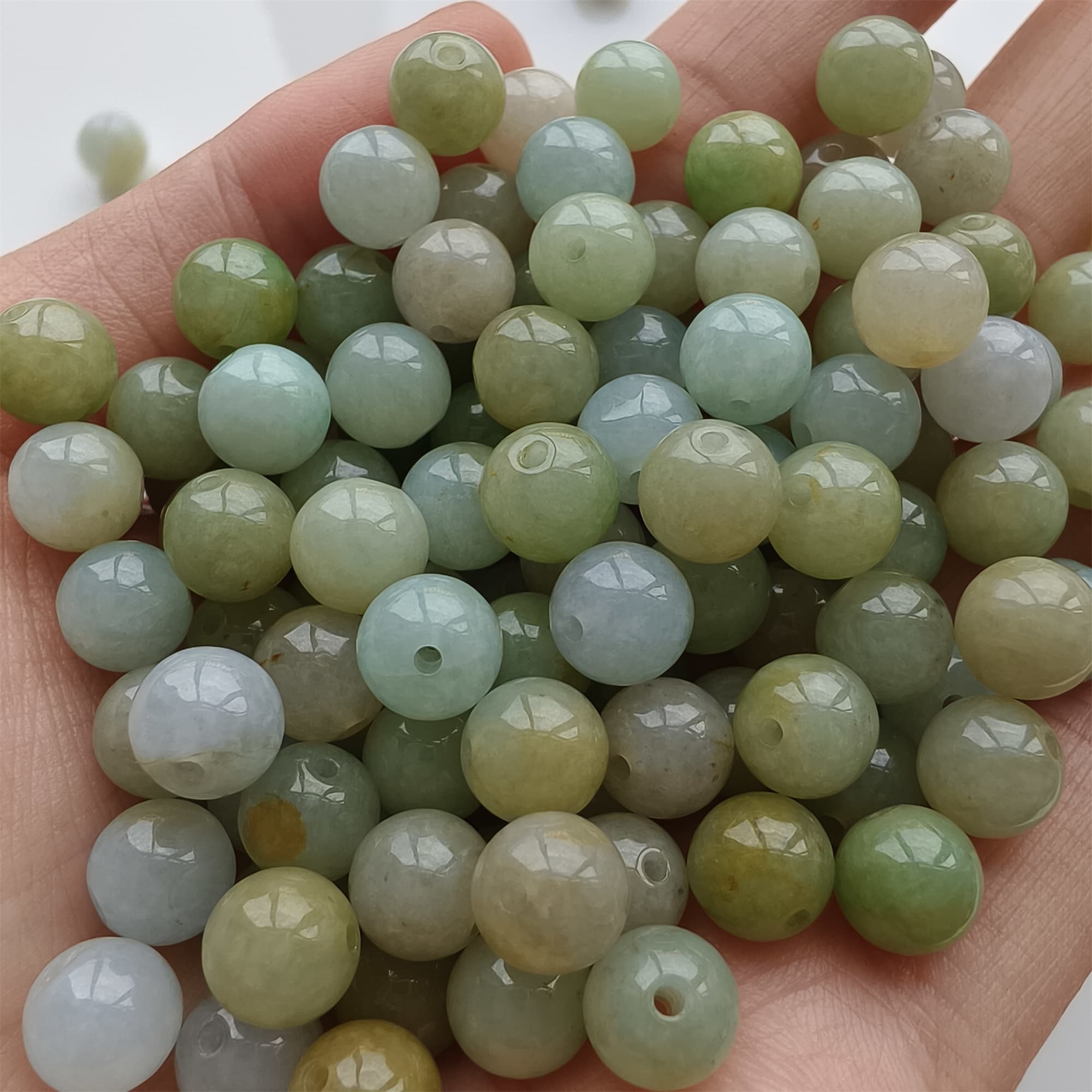 DDP 25pcs 7.5mm Natural Certificated Multi Color Burmese Jadeite Round Beads