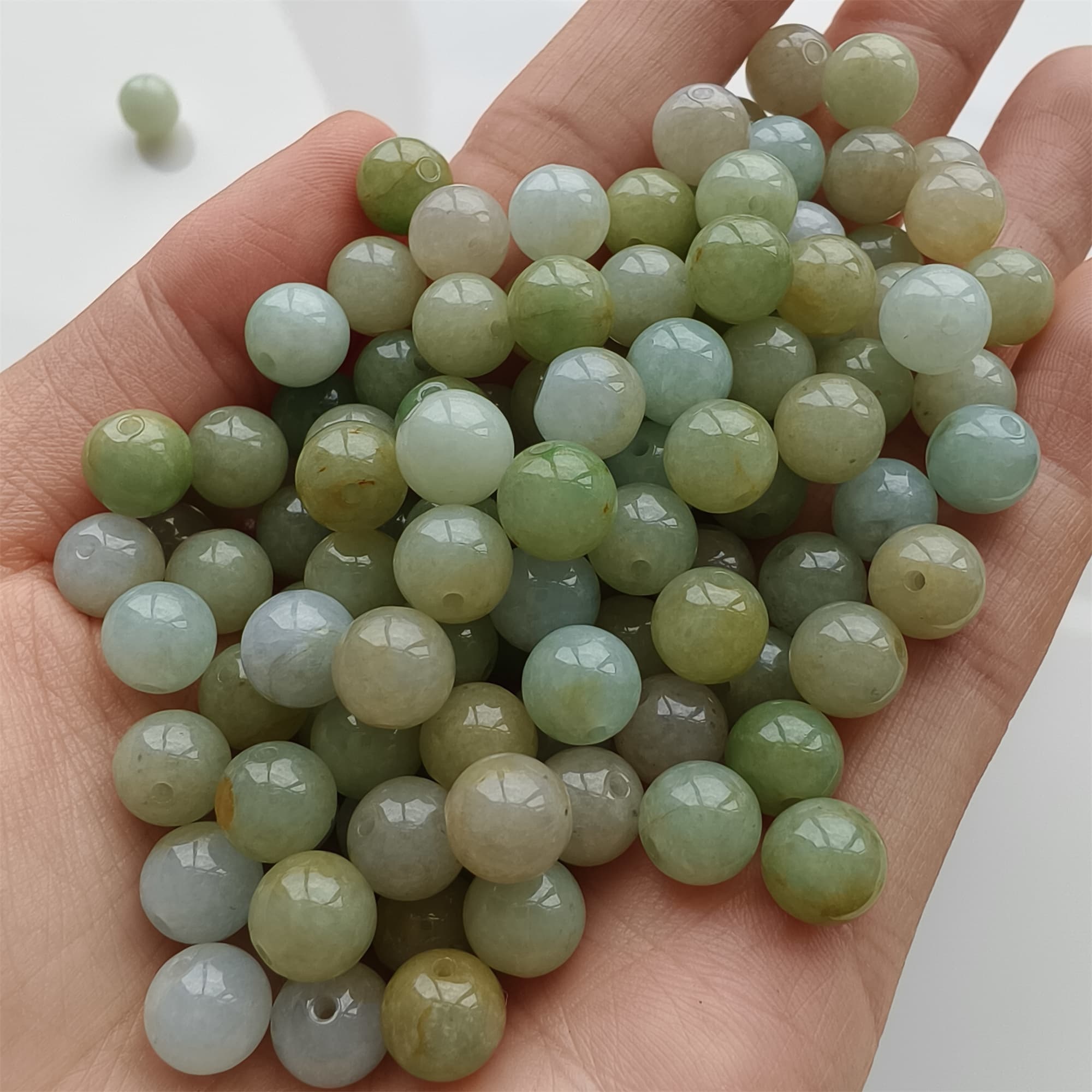 DDP 25pcs 7.5mm Natural Certificated Multi Color Burmese Jadeite Round Beads
