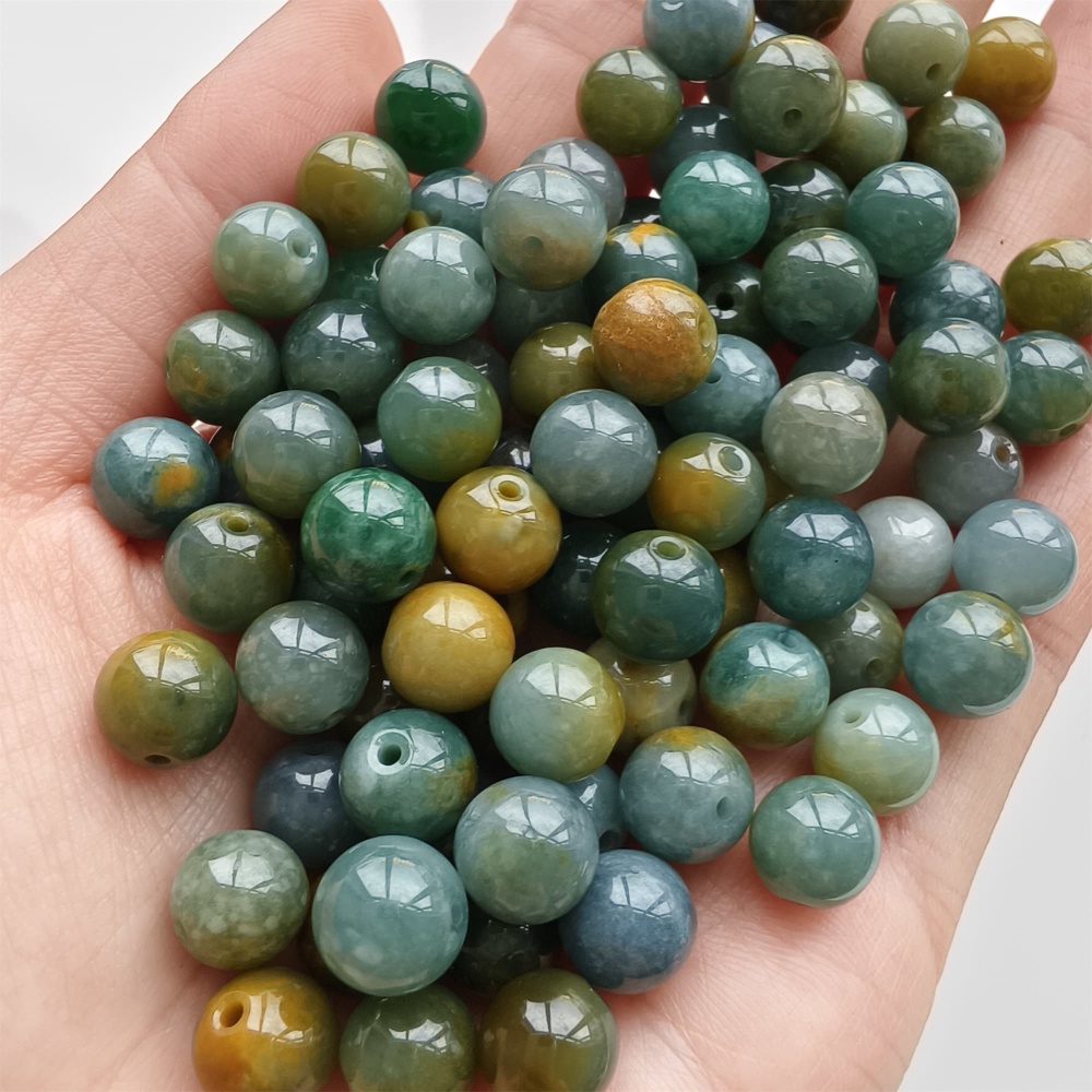 DDP 25pcs 8.5mm Natural Certificated Blue Yellow Guatemalan Jadeite Round Beads