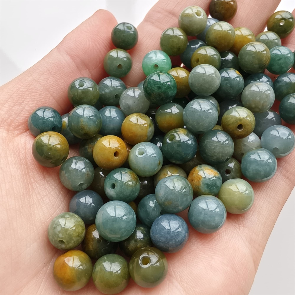 DDP 25pcs 8.5mm Natural Certificated Blue Yellow Guatemalan Jadeite Round Beads