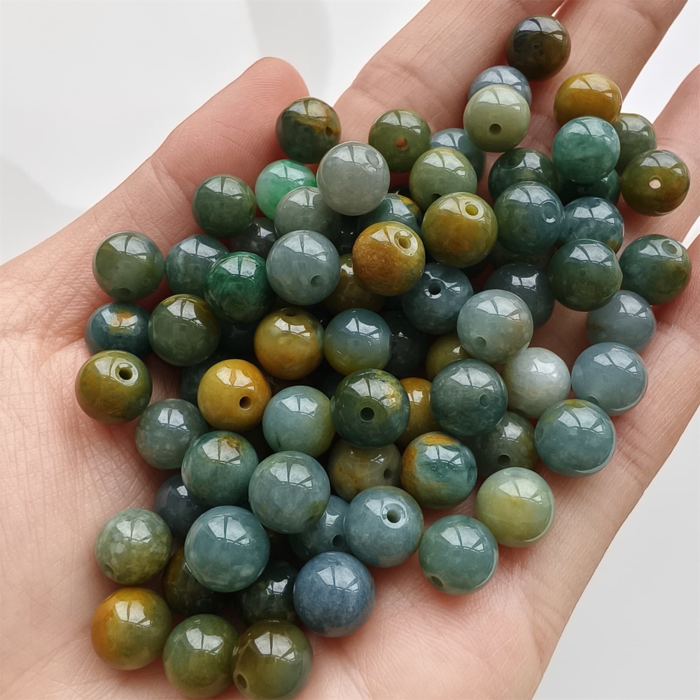 DDP 25pcs 8.5mm Natural Certificated Blue Yellow Guatemalan Jadeite Round Beads