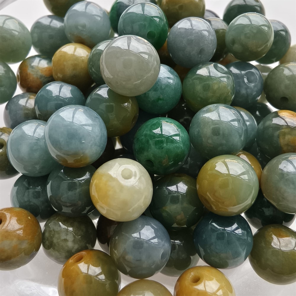 DDP 25pcs 8.5mm Natural Certificated Blue Yellow Guatemalan Jadeite Round Beads