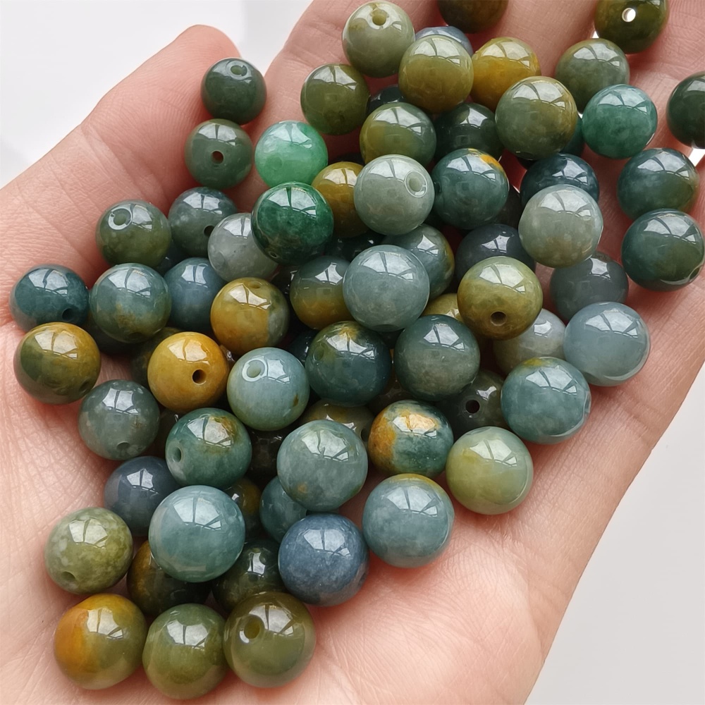 DDP 25pcs 8.5mm Natural Certificated Blue Yellow Guatemalan Jadeite Round Beads
