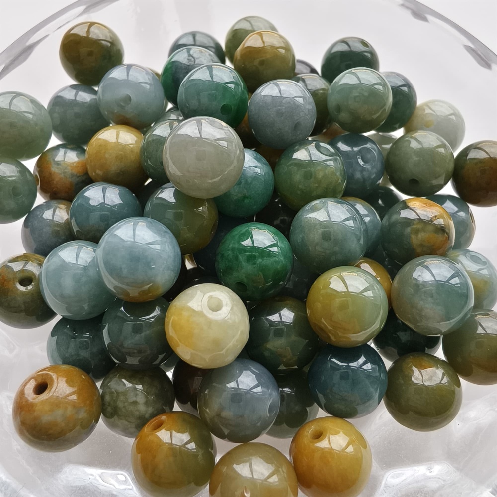 DDP 25pcs 8.5mm Natural Certificated Blue Yellow Guatemalan Jadeite Round Beads