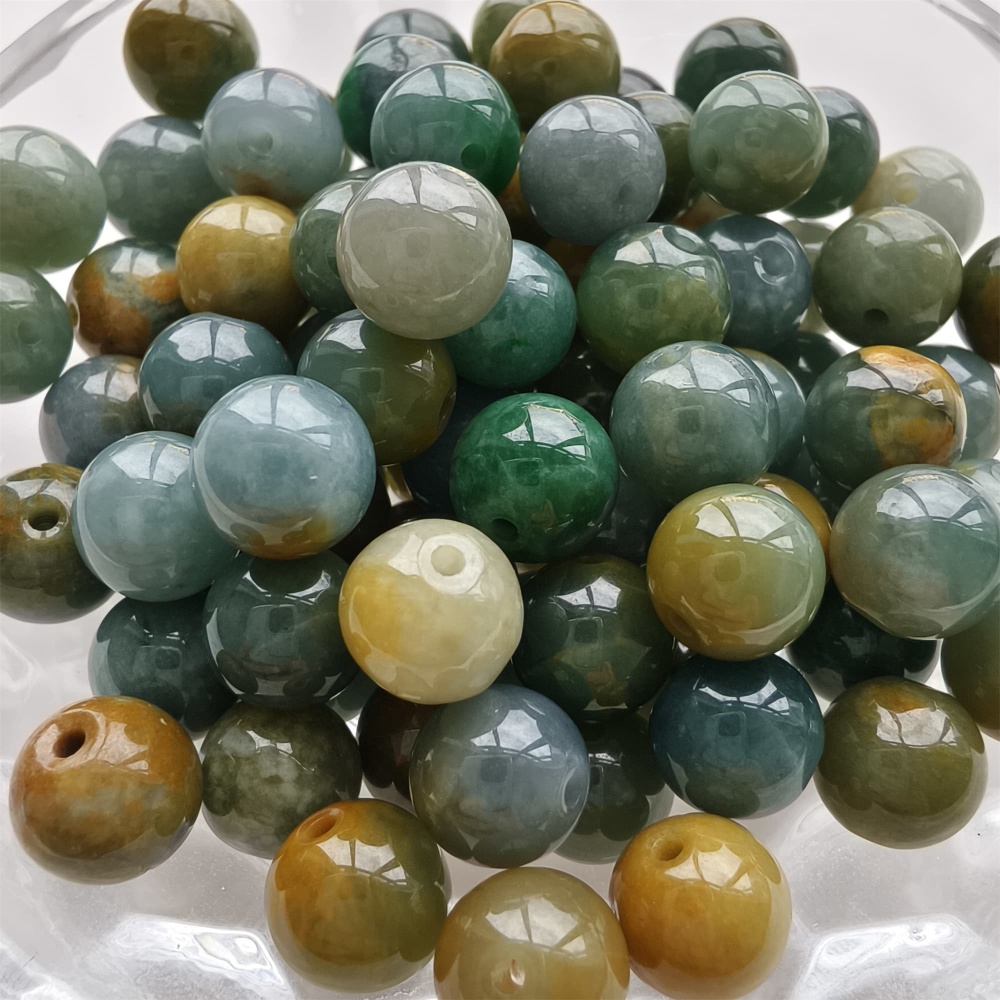 DDP 25pcs 8.5mm Natural Certificated Blue Yellow Guatemalan Jadeite Round Beads