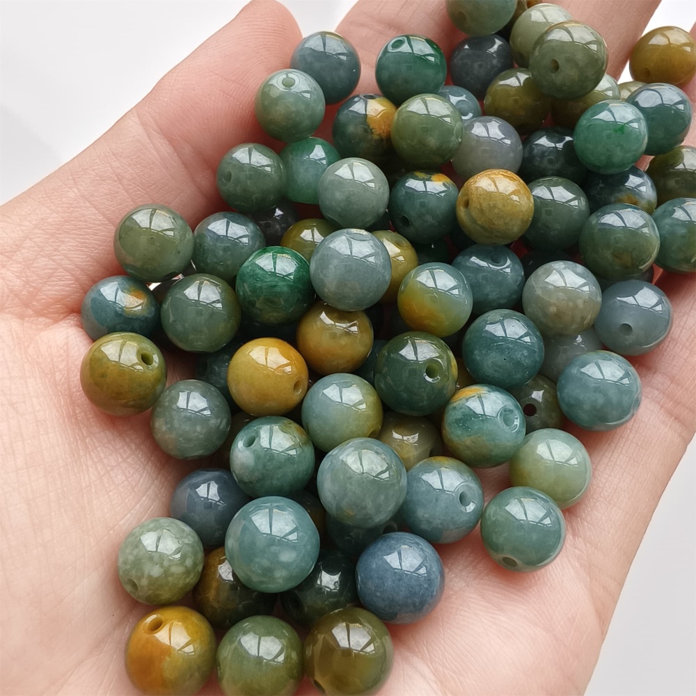 DDP 25pcs 8.5mm Natural Certificated Blue Yellow Guatemalan Jadeite Round Beads