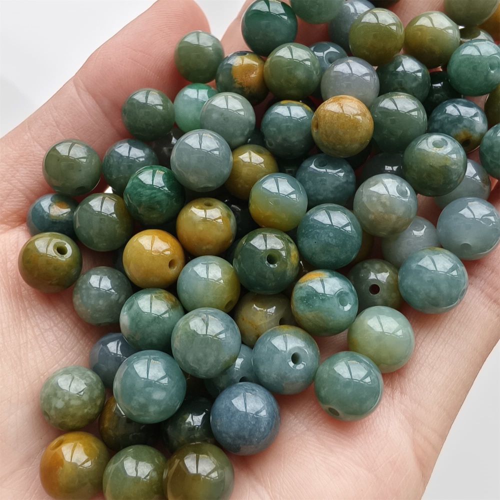 DDP 25pcs 8.5mm Natural Certificated Blue Yellow Guatemalan Jadeite Round Beads