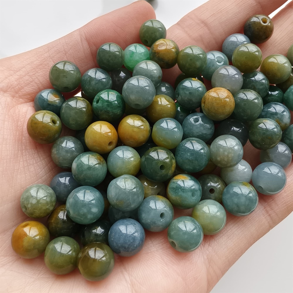 DDP 25pcs 8.5mm Natural Certificated Blue Yellow Guatemalan Jadeite Round Beads