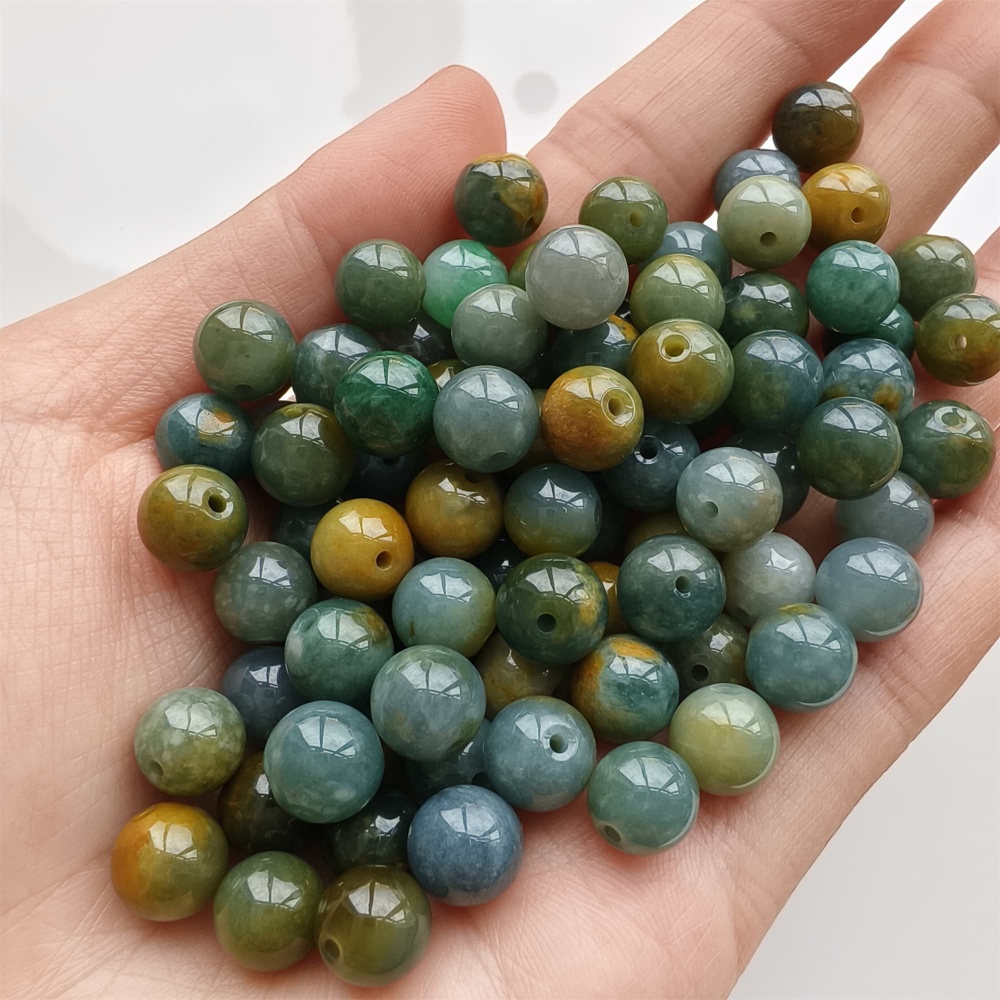 DDP 25pcs 8.5mm Natural Certificated Blue Yellow Guatemalan Jadeite Round Beads
