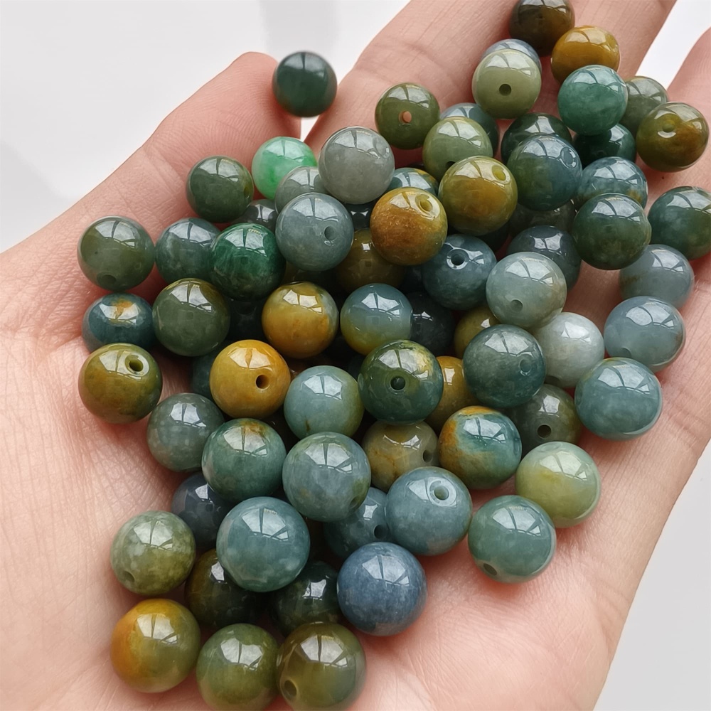 DDP 25pcs 8.5mm Natural Certificated Blue Yellow Guatemalan Jadeite Round Beads