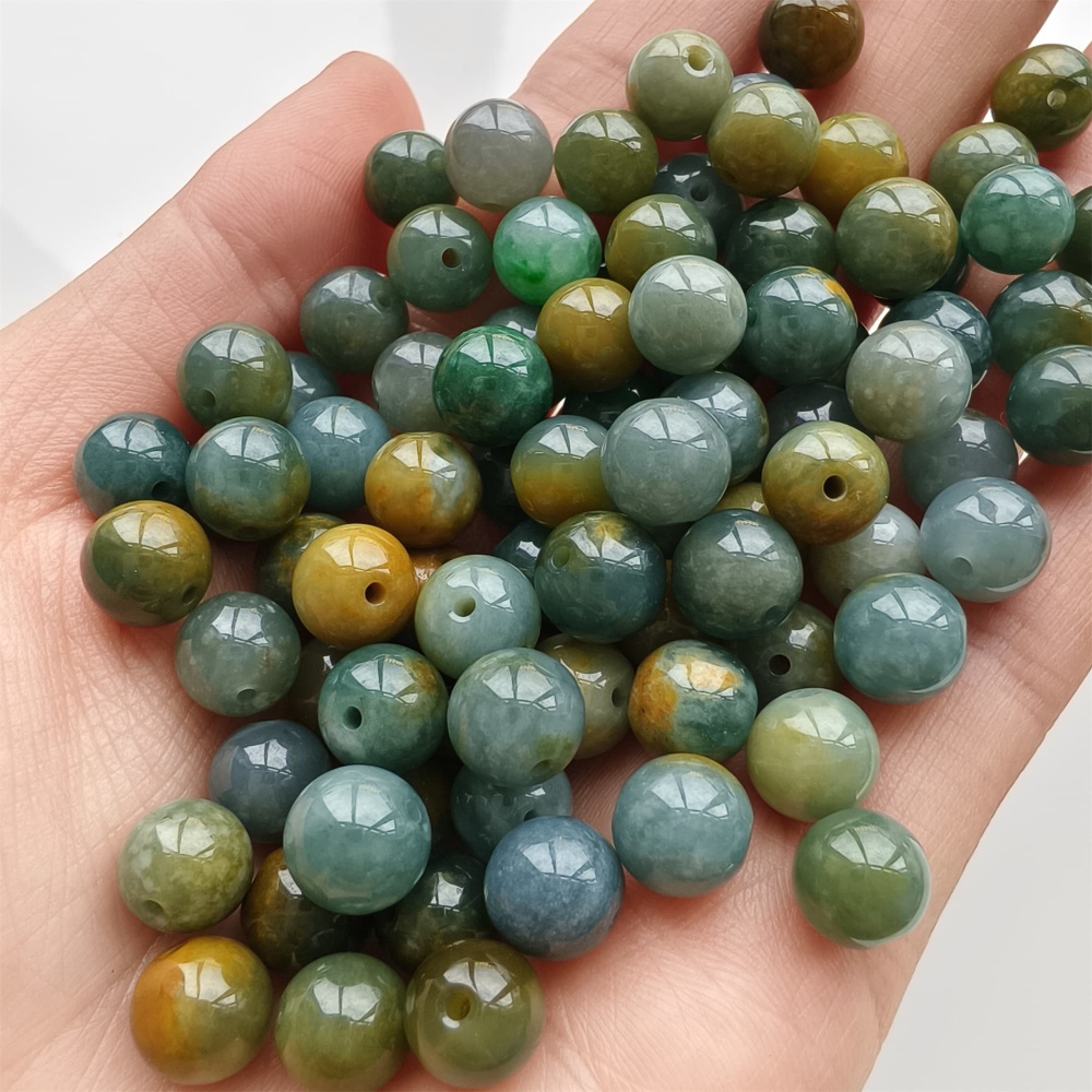 DDP 25pcs 8.5mm Natural Certificated Blue Yellow Guatemalan Jadeite Round Beads