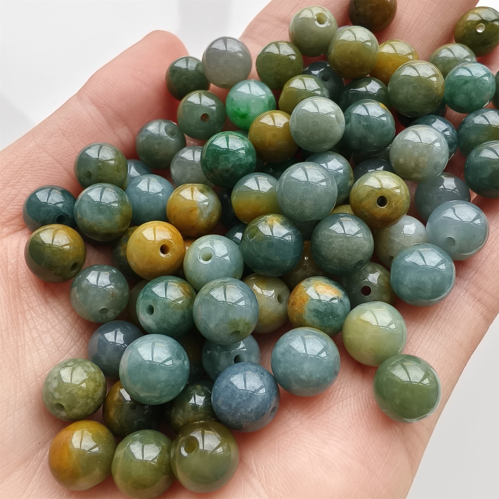 DDP 25pcs 8.5mm Natural Certificated Blue Yellow Guatemalan Jadeite Round Beads