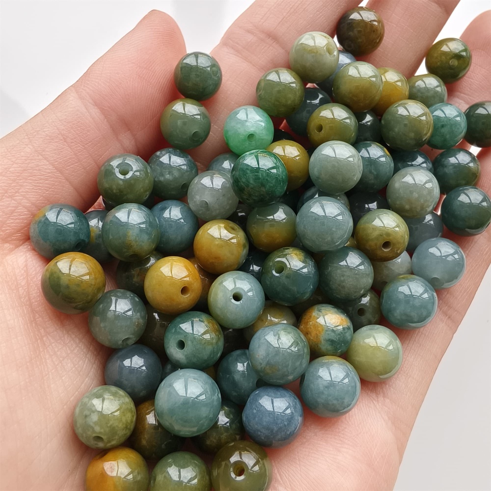 DDP 25pcs 8.5mm Natural Certificated Blue Yellow Guatemalan Jadeite Round Beads
