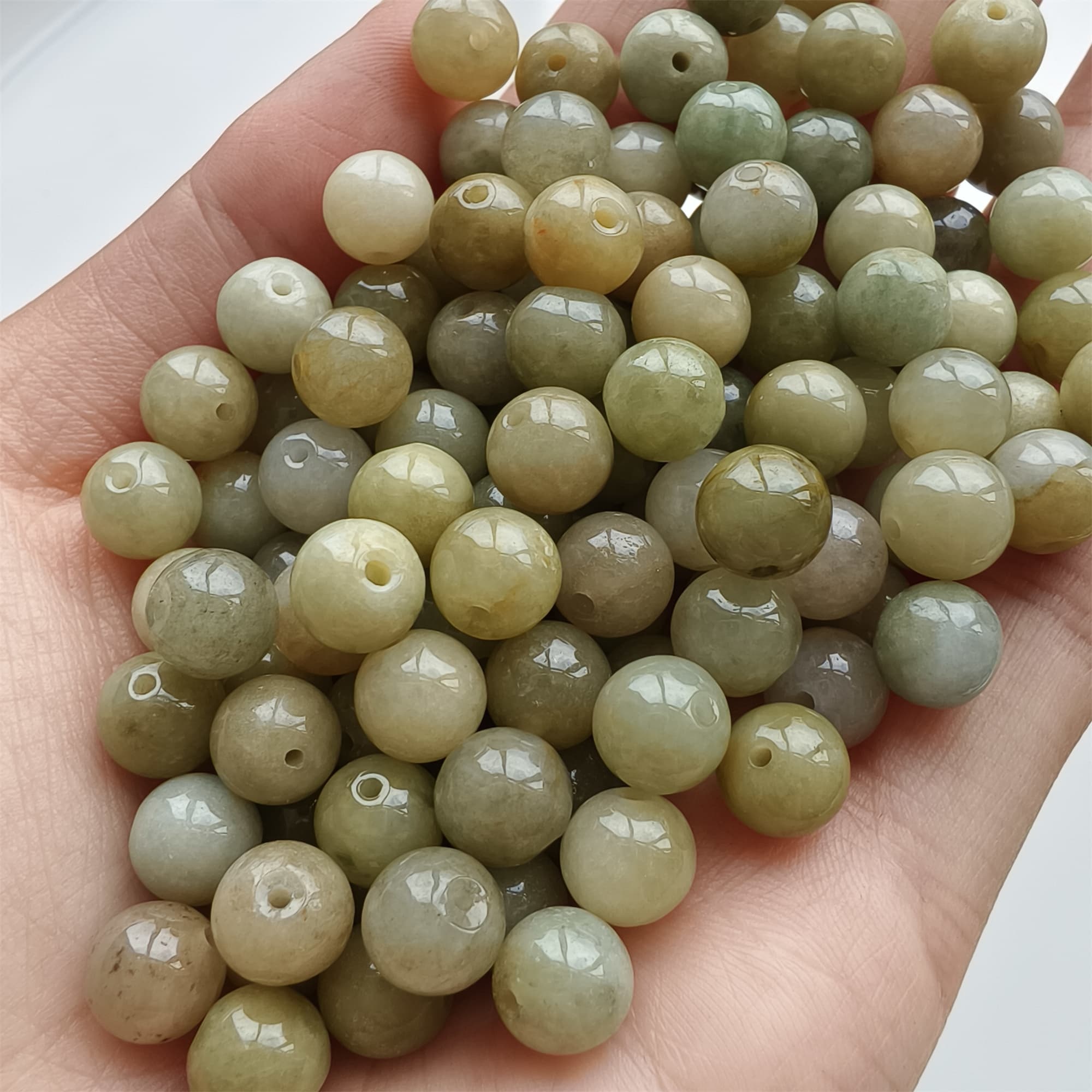 DDP 25pcs 8mm Natural Certificated Yellow Burmese Jadeite Round Beads
