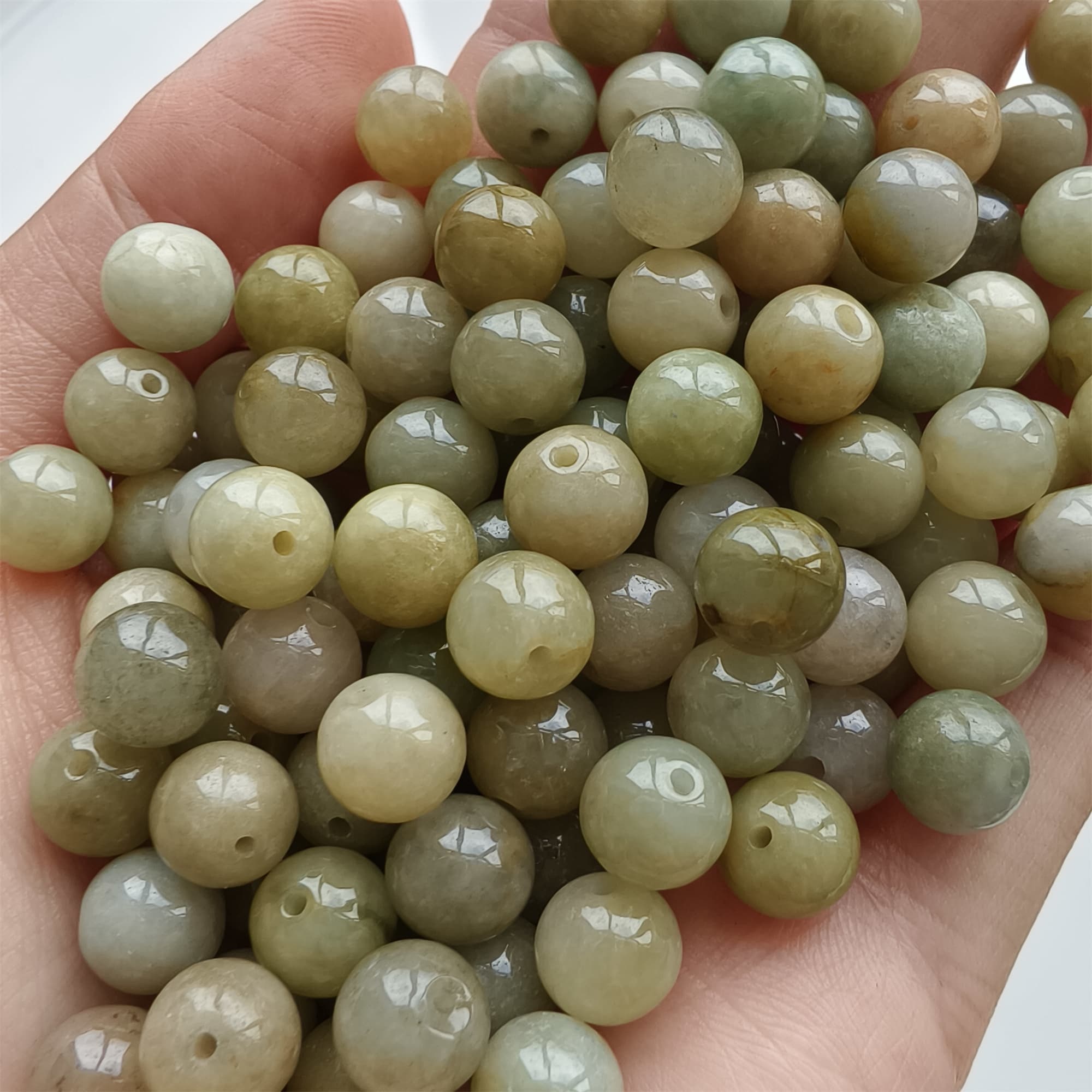 DDP 25pcs 8mm Natural Certificated Yellow Burmese Jadeite Round Beads